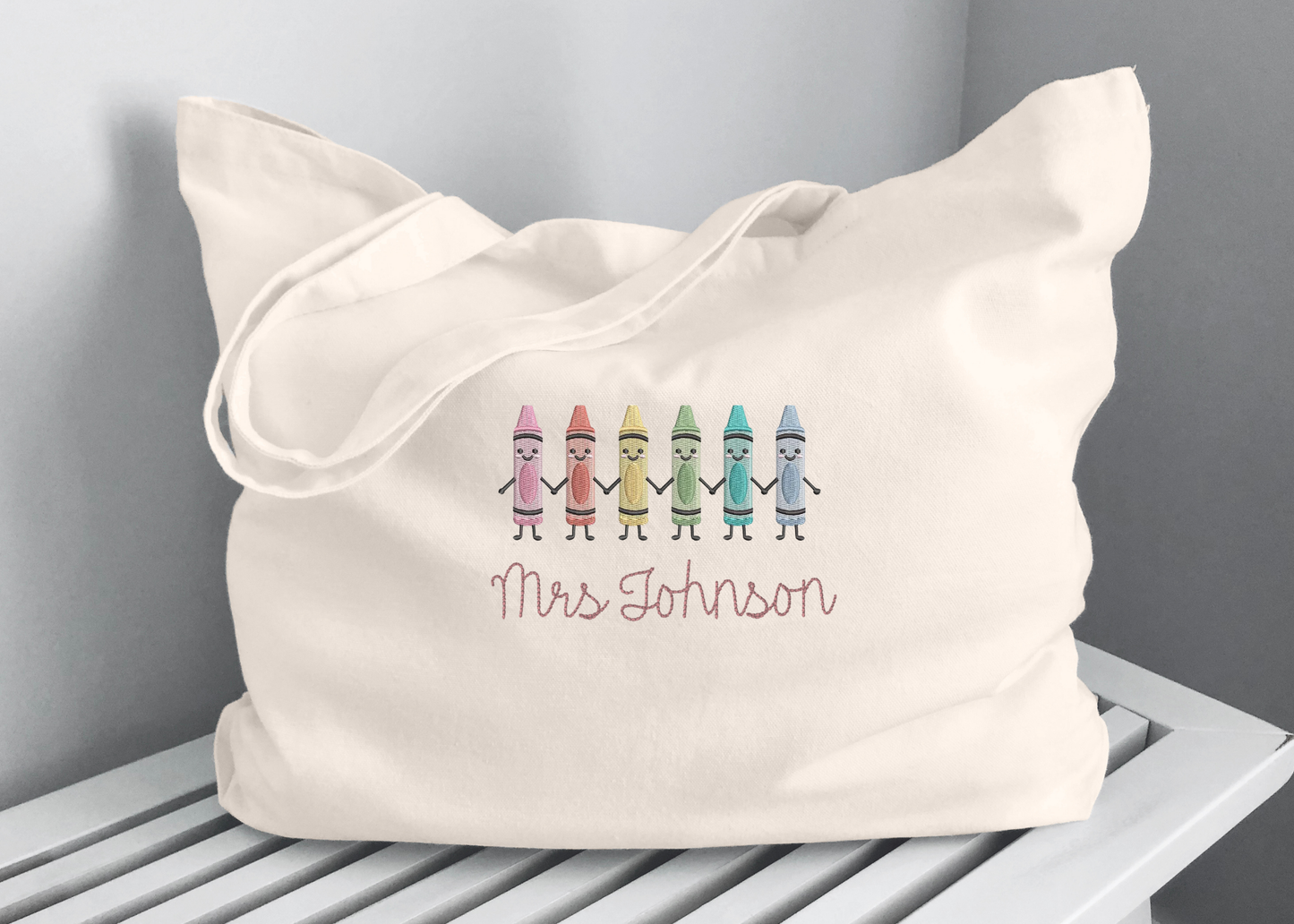 Crayon Teacher Tote with Custom Name