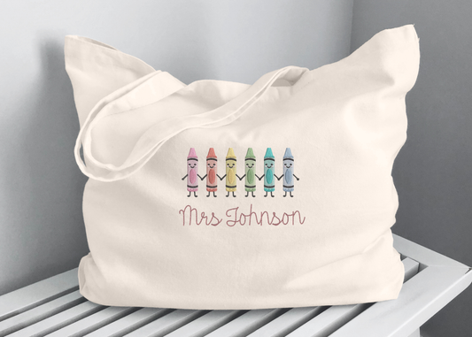 Crayon Teacher Tote with Custom Name