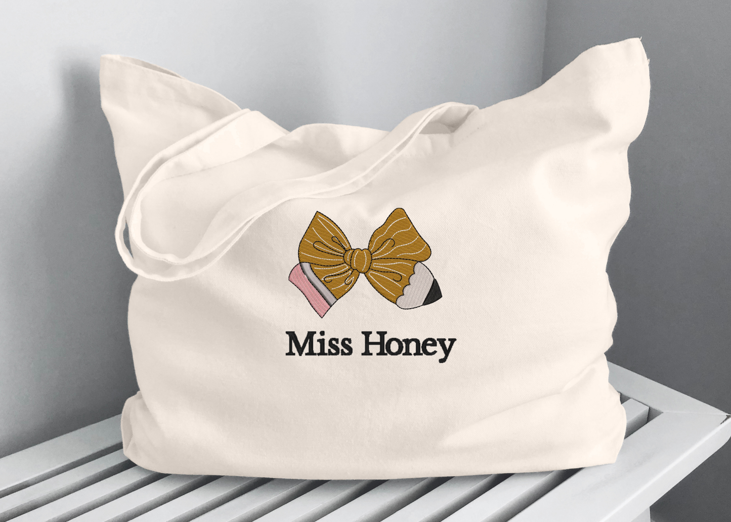 Pencil Bow Teacher Tote with Custom Name