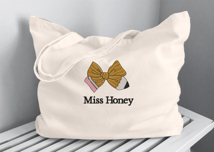 Pencil Bow Teacher Tote with Custom Name