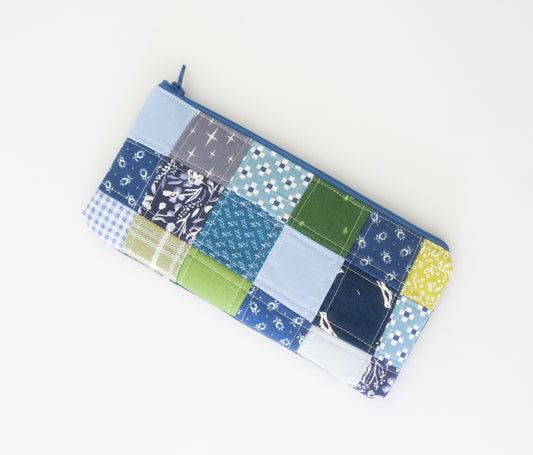 Pencil Pouch - Blue Patchwork