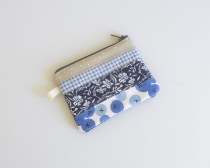 Zipper Keychain Wallet - Blue Patchwork