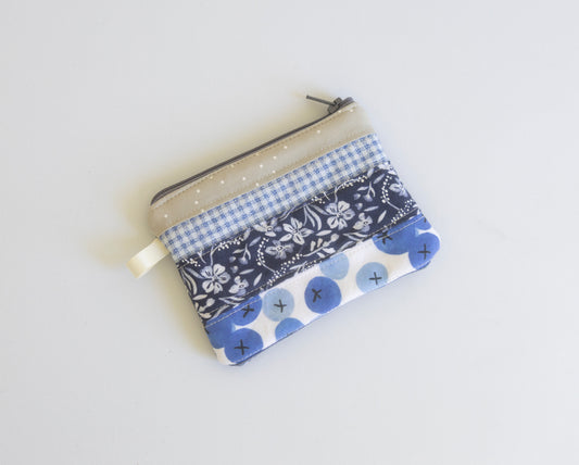 Zipper Keychain Wallet - Blue Patchwork
