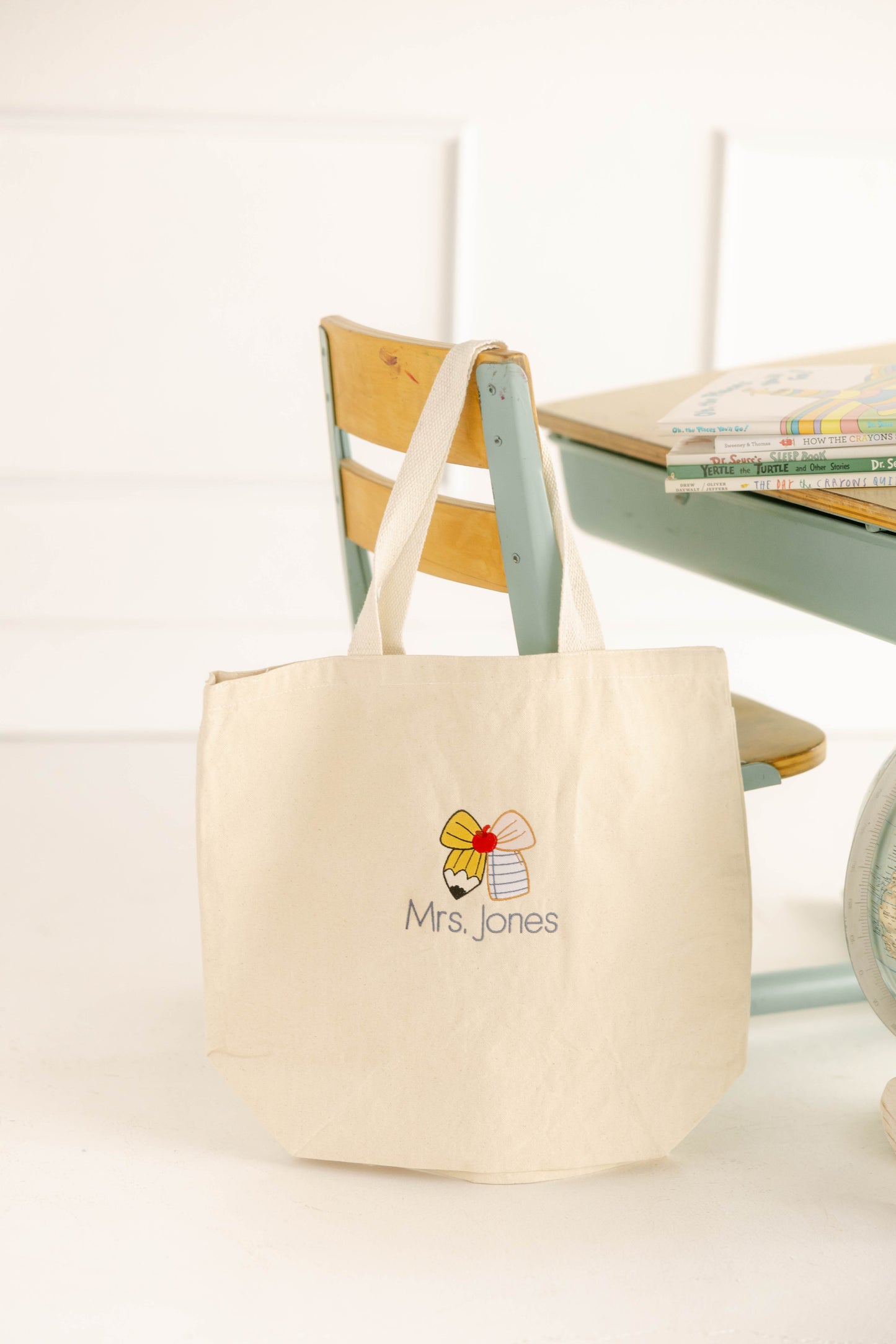 Pencil Bow Teacher Tote with Custom Name