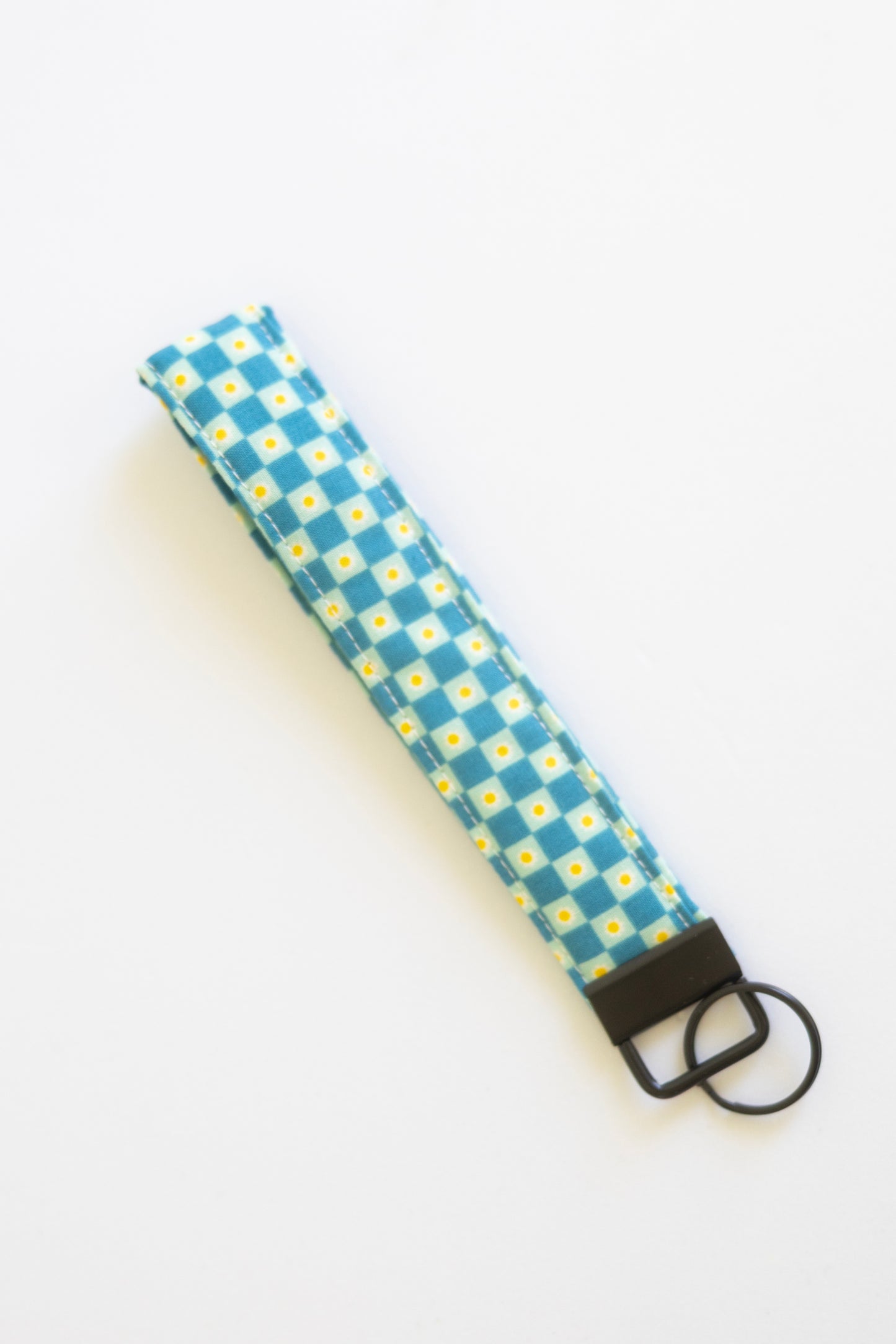 Wristlet Keychain - Tiny Checker Flower Blue